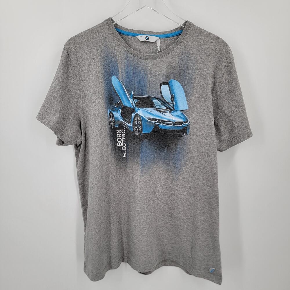 BMW T Shirt Mens XXL Gray Blue Born Electric